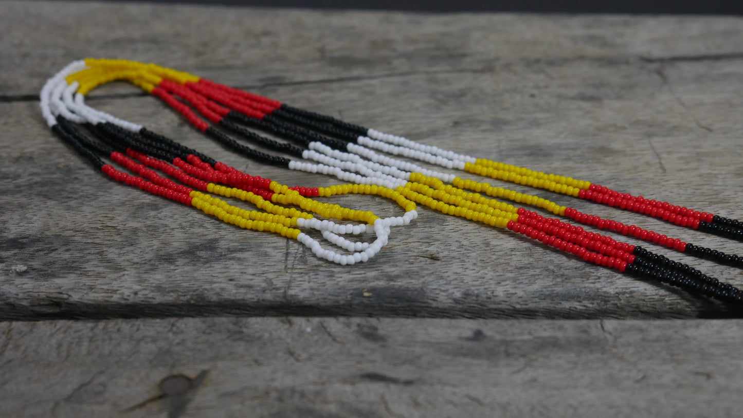 Multi-color Native American medicine wheel Beaded Medallion Necklace ( Handmade )