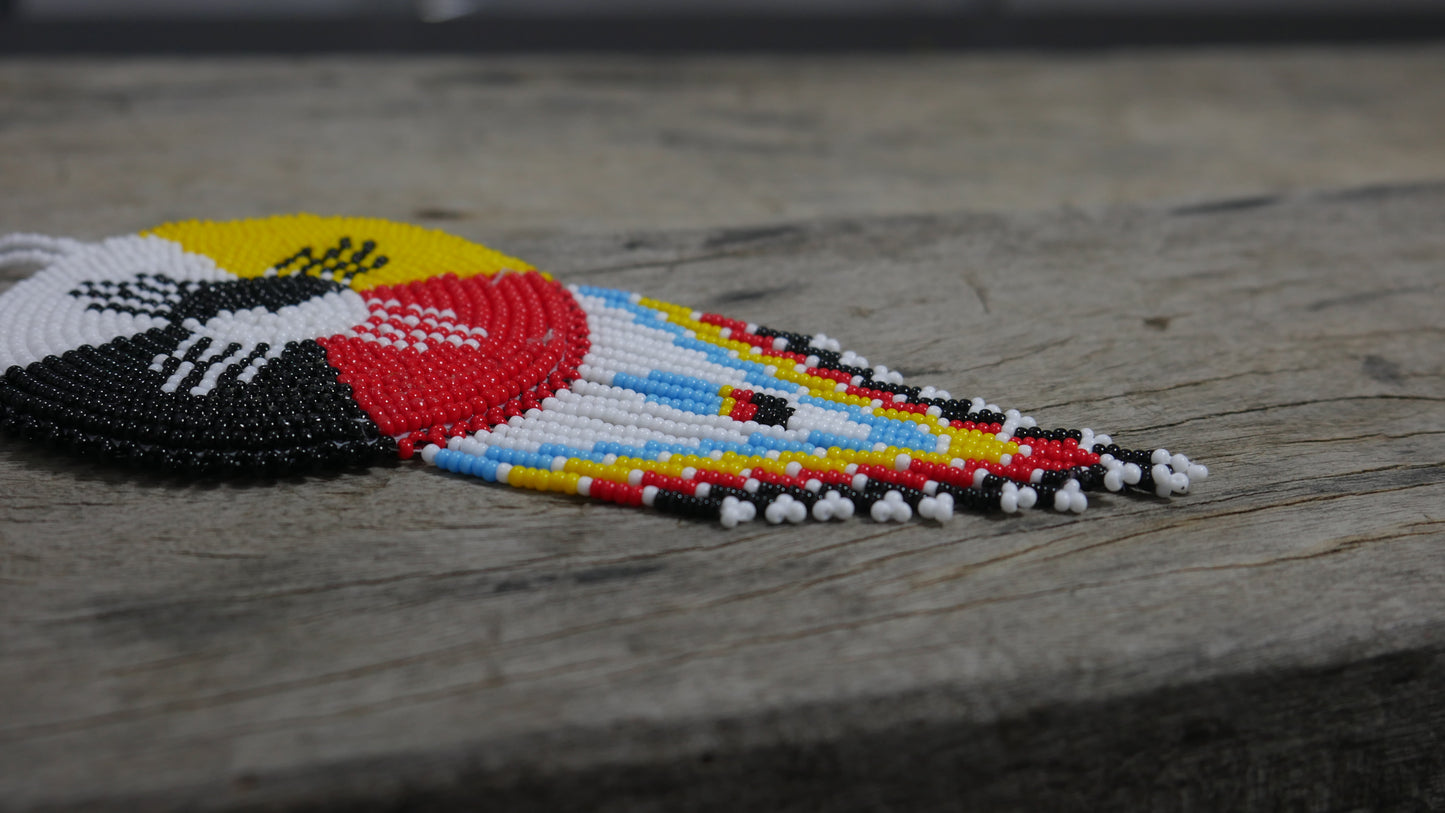 Multi-color Native American medicine wheel Beaded Medallion Necklace ( Handmade )