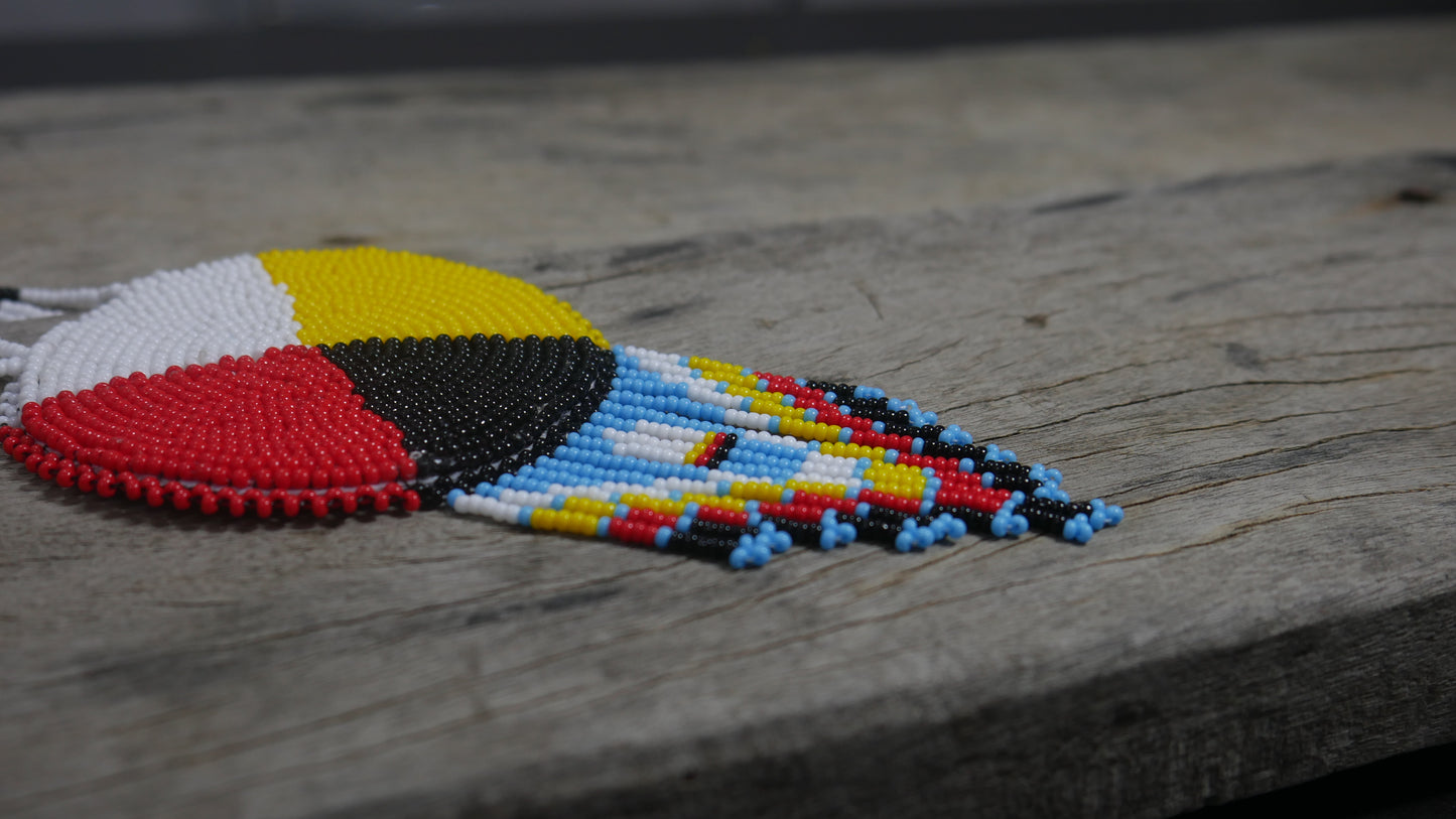 Multi-color Native American 4 Direction Beaded Medallion Necklace ( Handmade )