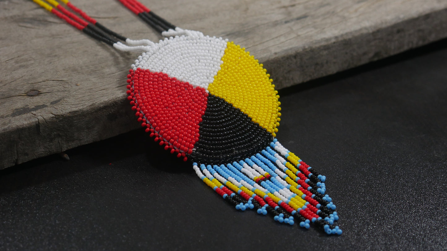 Multi-color Native American 4 Direction Beaded Medallion Necklace ( Handmade )