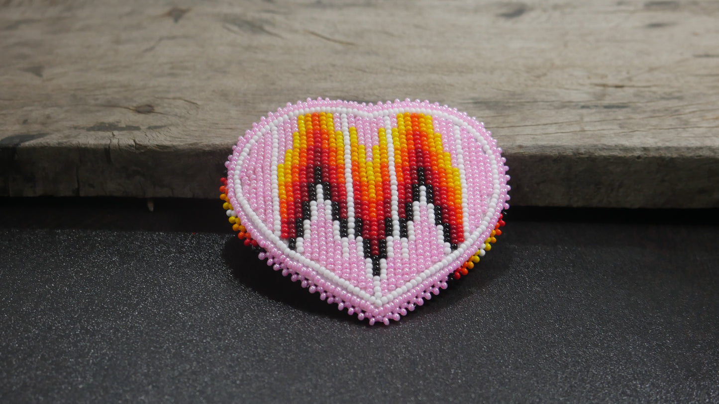 Pink Heart Beaded Hair Clips Native American Handmade Beaded Hair Baw Beaded Barrette
