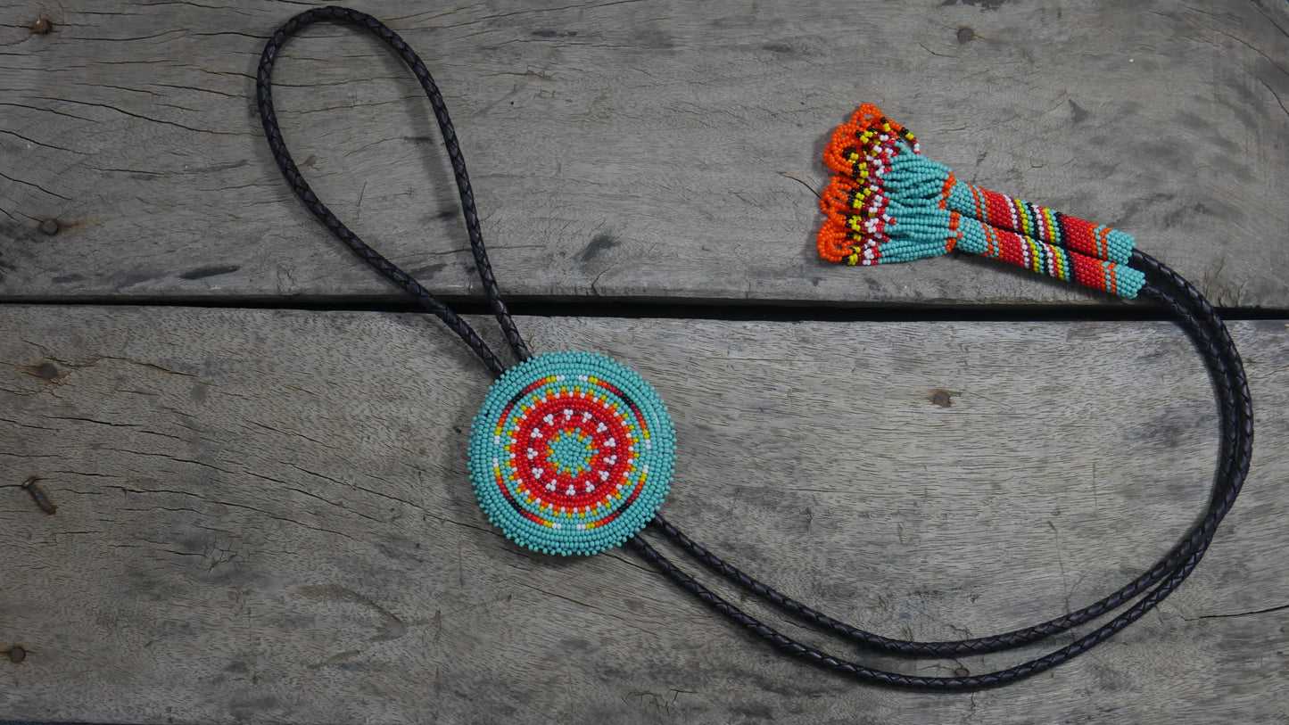 Beaded Bolo Tie with Geometric and Traditional Design - Men's Bolo Tie for Wedding, Formal Occasion