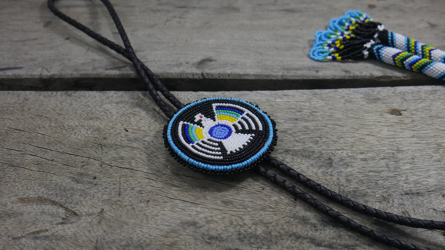 Beaded Bolo Tie with Geometric and Traditional Design - Men's Bolo Tie for Wedding, Formal Occasion