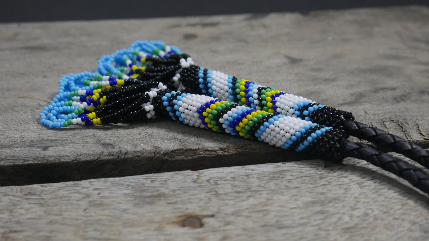 Beaded Bolo Tie with Geometric and Traditional Design - Men's Bolo Tie for Wedding, Formal Occasion