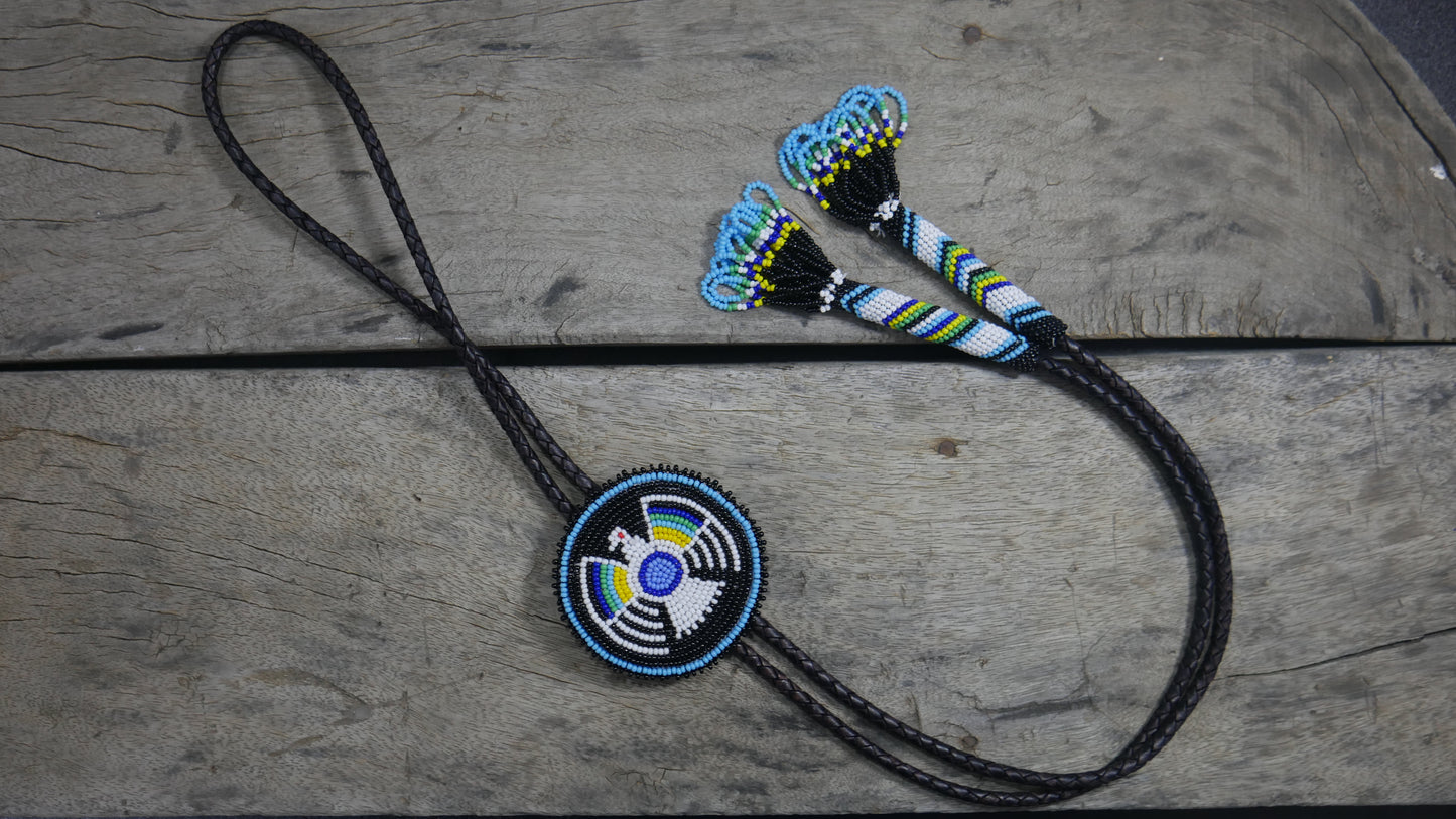 Beaded Bolo Tie with Geometric and Traditional Design - Men's Bolo Tie for Wedding, Formal Occasion