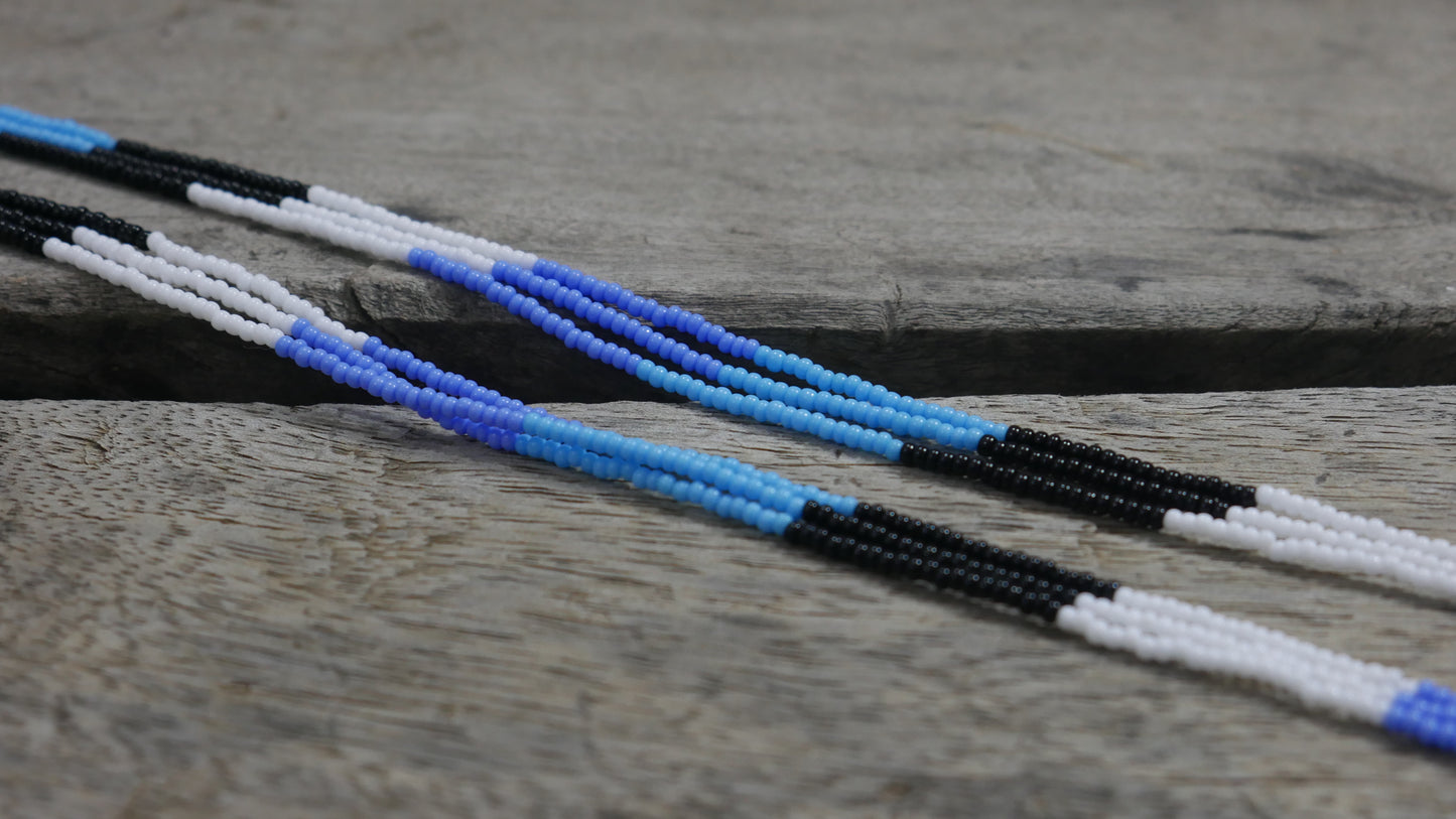 Sky-Blue Native American Geometric Beaded Medallion Necklace ( Handmade )