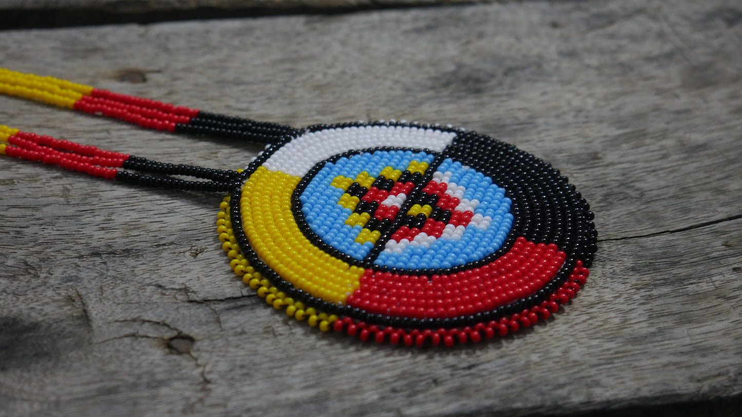 Sky-Blue Native American 4 Direction Beaded Medallion Necklace ( Handmade )