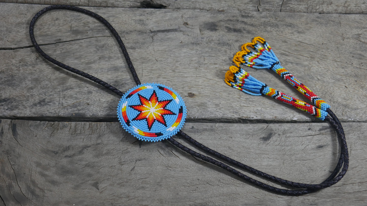 Beaded Bolo Tie with Geometric and Traditional Design - Men's Bolo Tie for Wedding, Formal Occasion