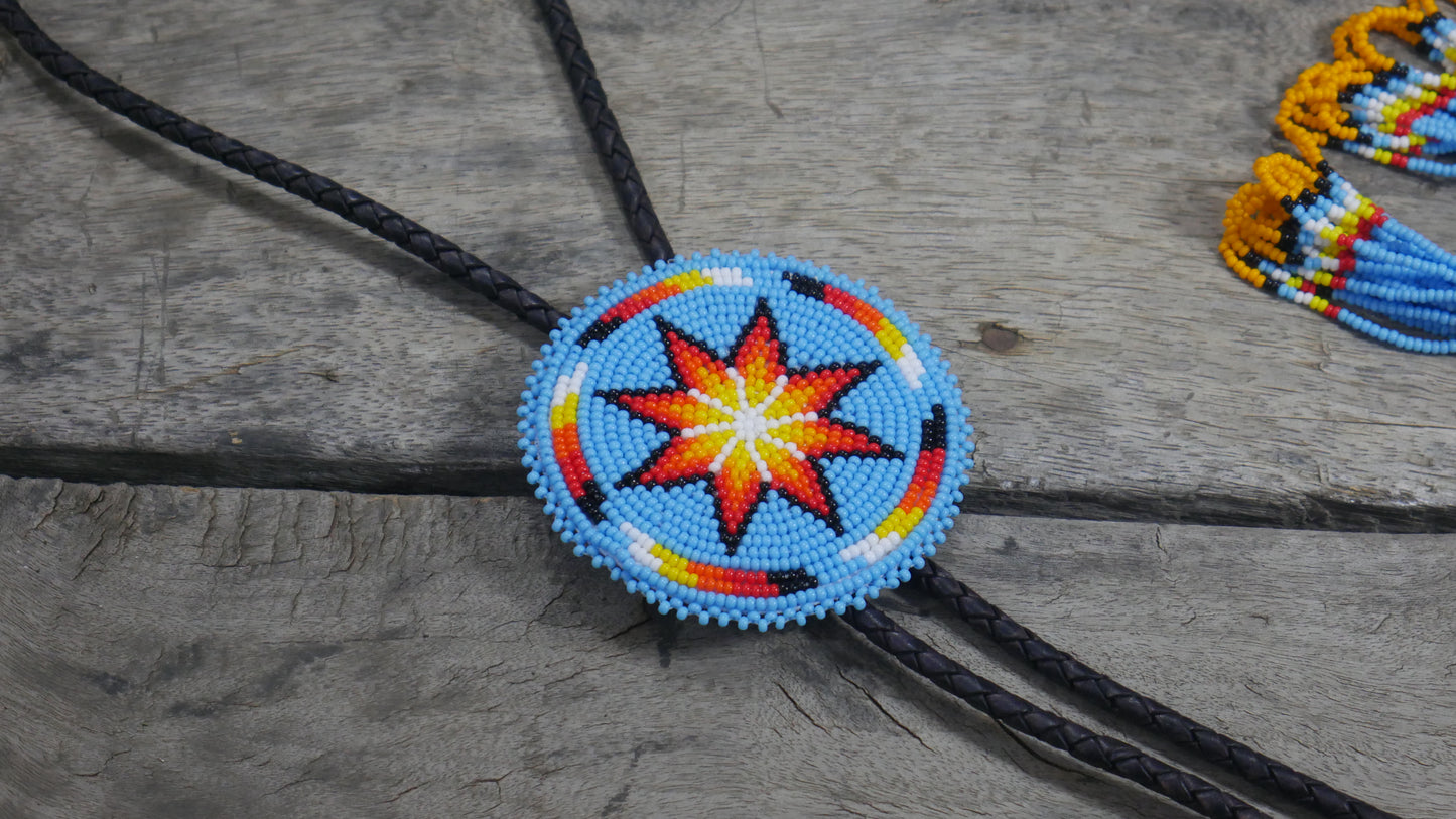 Beaded Bolo Tie with Geometric and Traditional Design - Men's Bolo Tie for Wedding, Formal Occasion