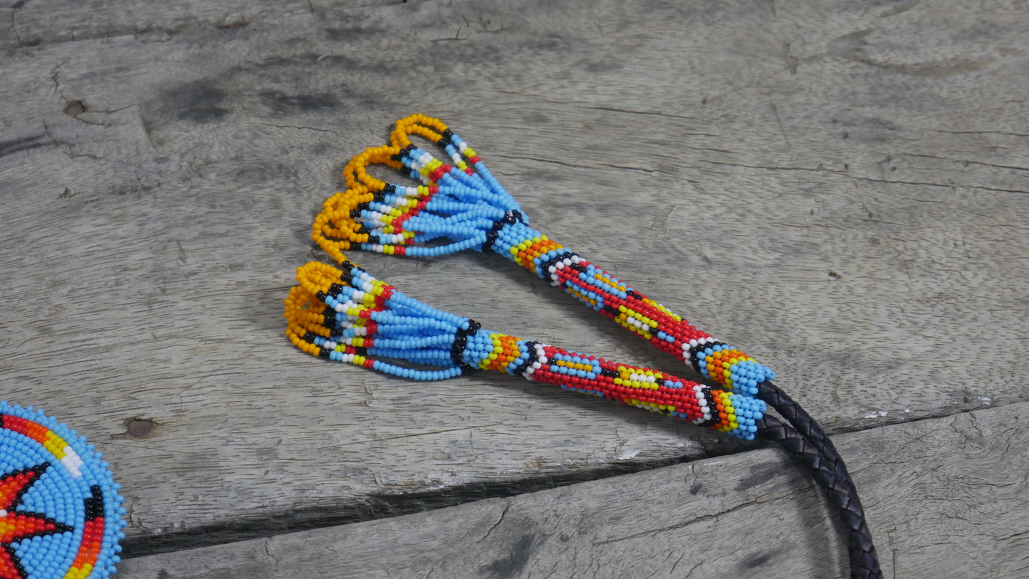 Beaded Bolo Tie with Geometric and Traditional Design - Men's Bolo Tie for Wedding, Formal Occasion