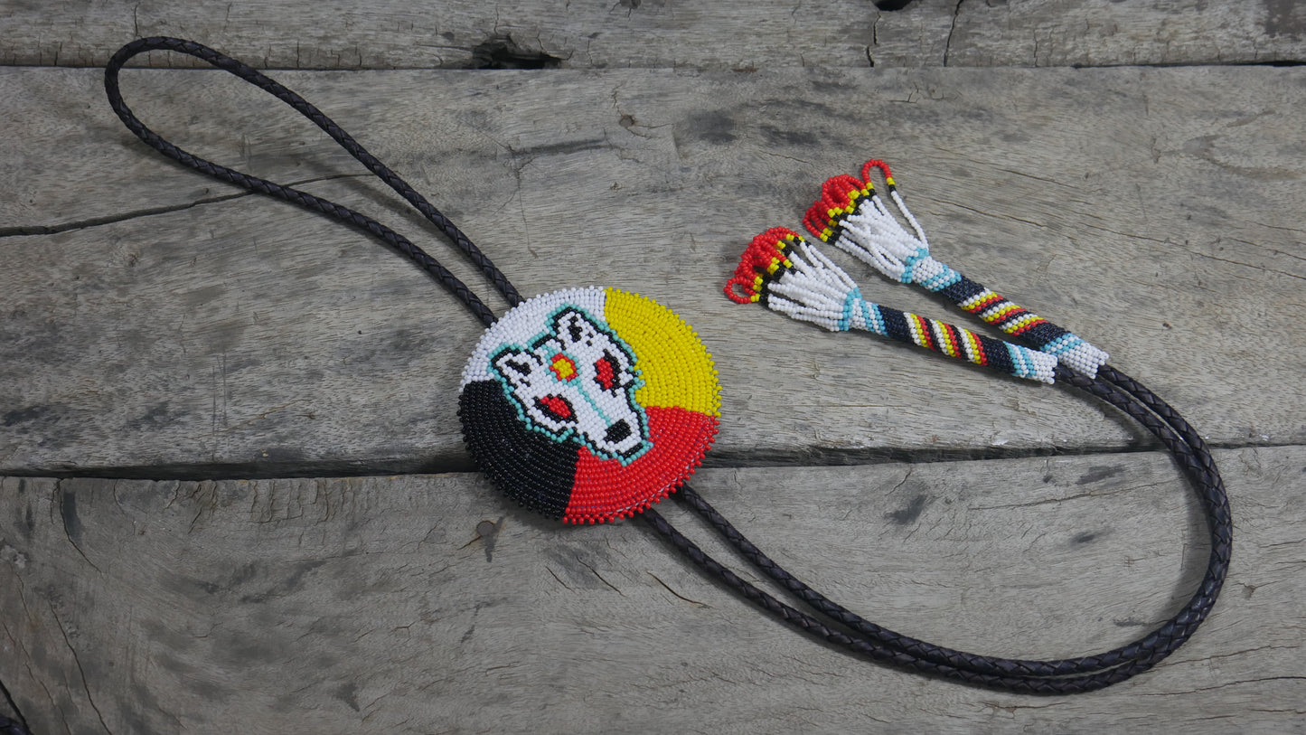 Beaded Bolo Tie with Geometric and Traditional Design - Men's Bolo Tie for Wedding, Formal Occasion