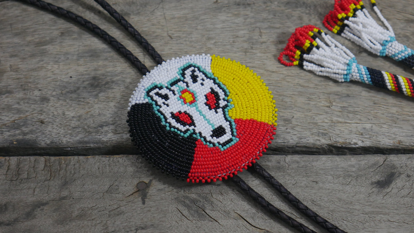 Beaded Bolo Tie with Geometric and Traditional Design - Men's Bolo Tie for Wedding, Formal Occasion