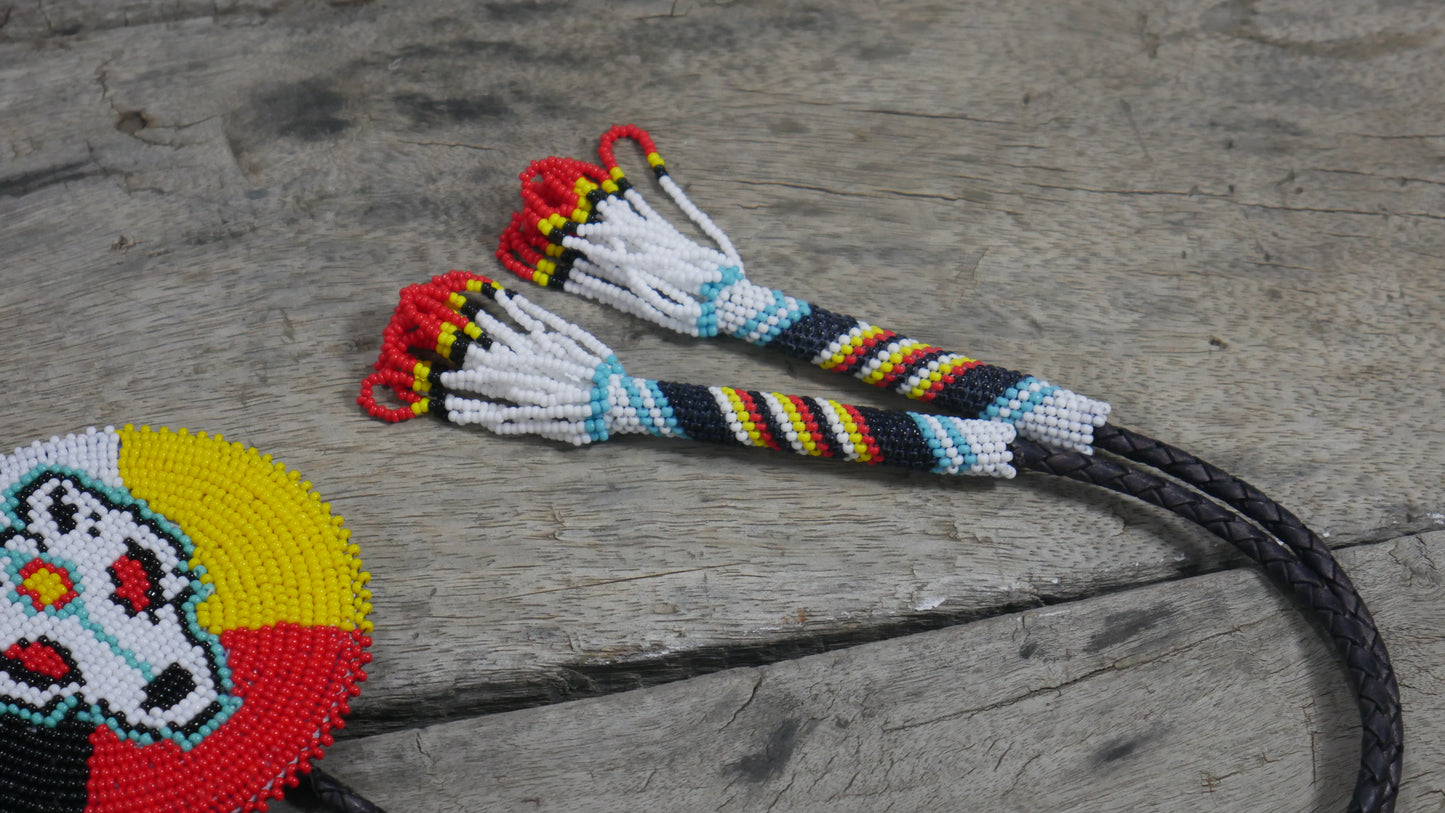 Beaded Bolo Tie with Geometric and Traditional Design - Men's Bolo Tie for Wedding, Formal Occasion