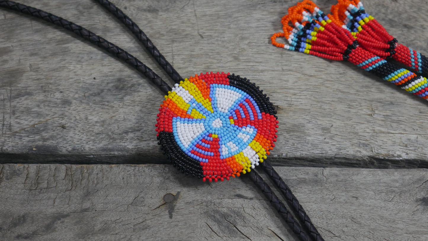 Beaded Bolo Tie with Geometric and Traditional Design - Men's Bolo Tie for Wedding, Formal Occasion