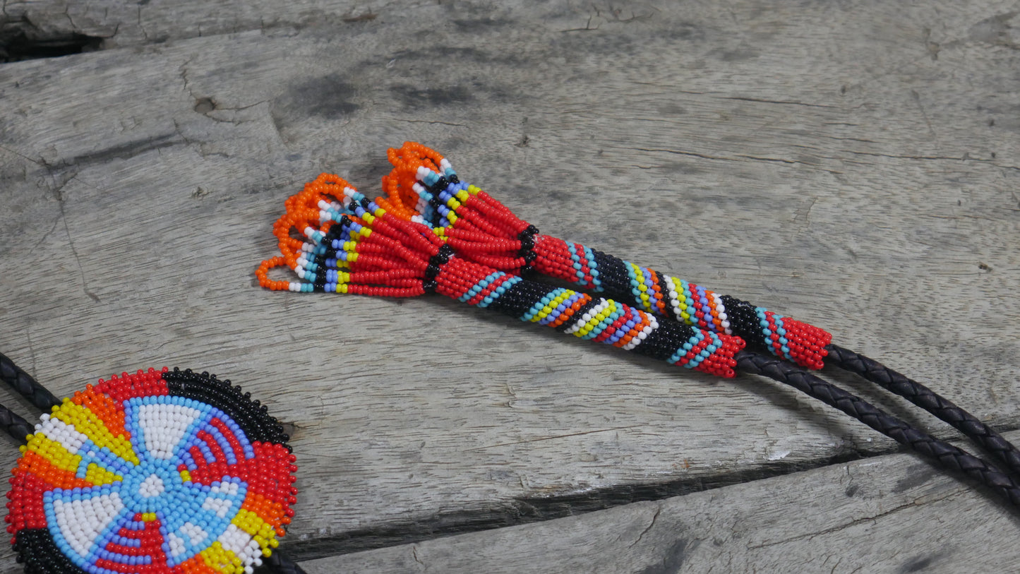 Beaded Bolo Tie with Geometric and Traditional Design - Men's Bolo Tie for Wedding, Formal Occasion