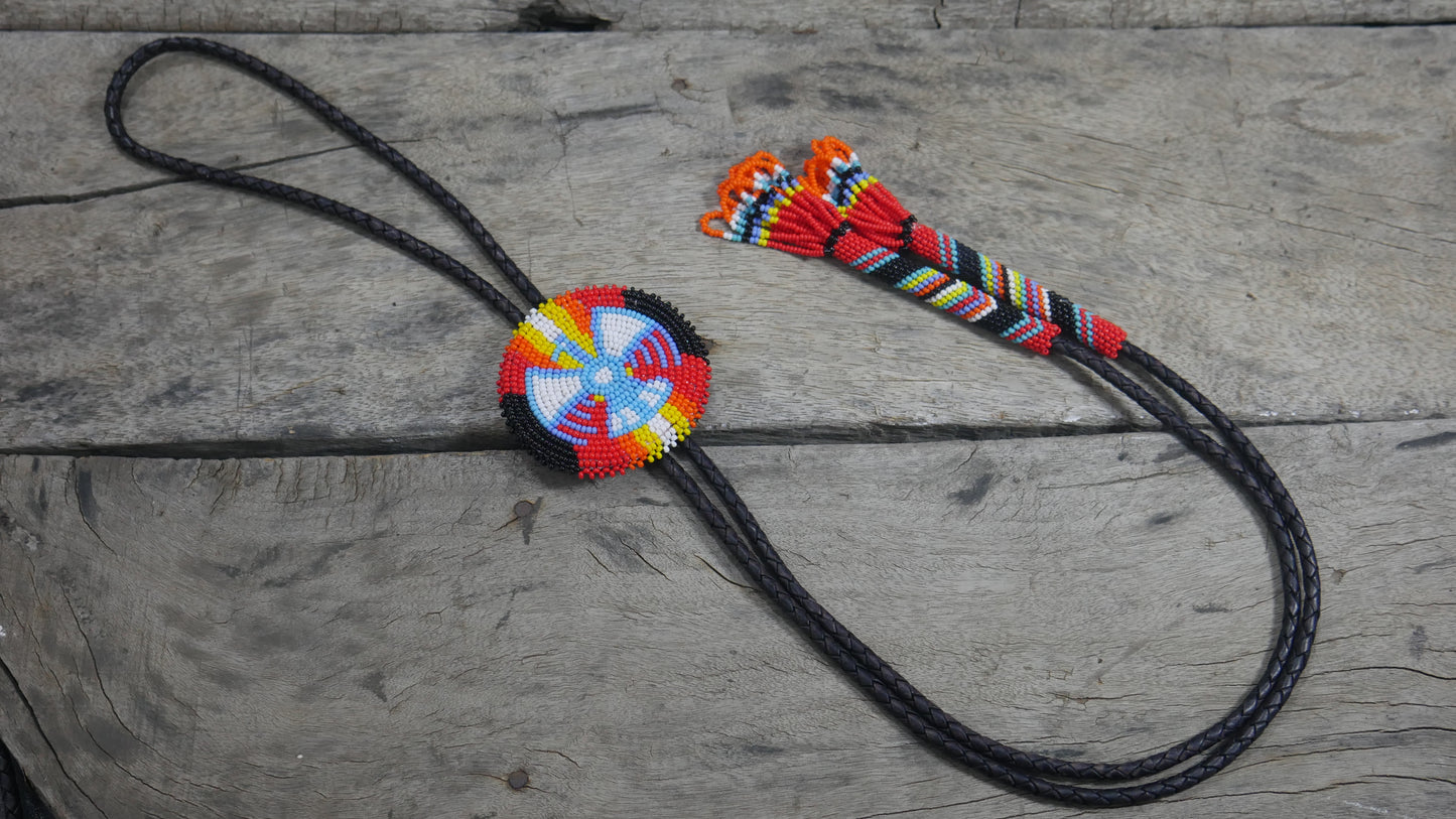 Beaded Bolo Tie with Geometric and Traditional Design - Men's Bolo Tie for Wedding, Formal Occasion