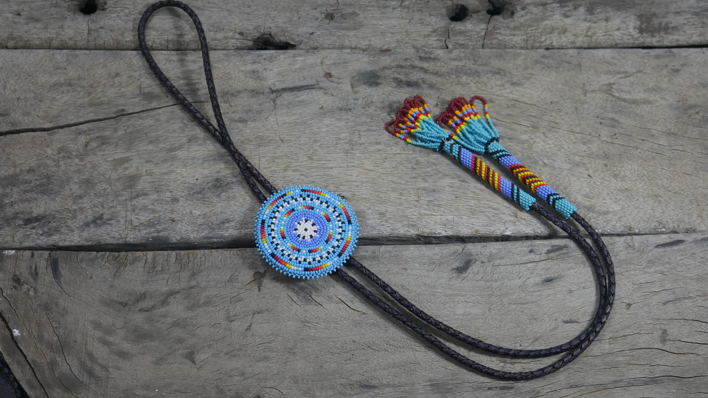 Beaded Bolo Tie with Geometric and Traditional Design - Men's Bolo Tie for Wedding, Formal Occasion