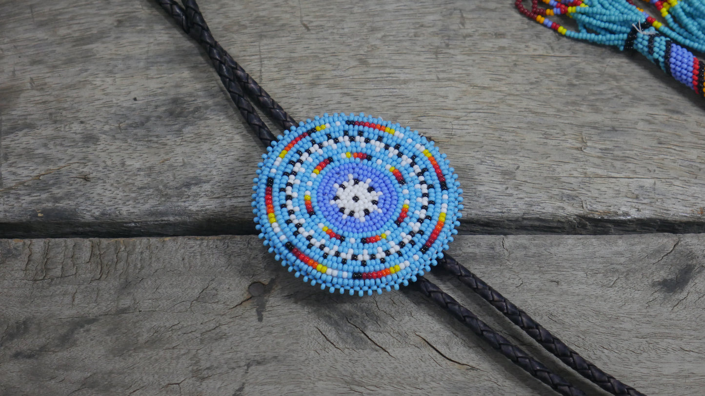 Beaded Bolo Tie with Geometric and Traditional Design - Men's Bolo Tie for Wedding, Formal Occasion