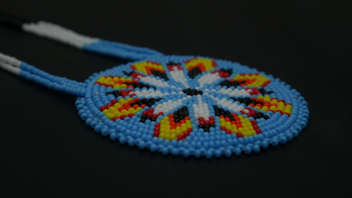 Sky-Blue Native American Oklahoma Beaded Medallion Necklace ( Handmade )
