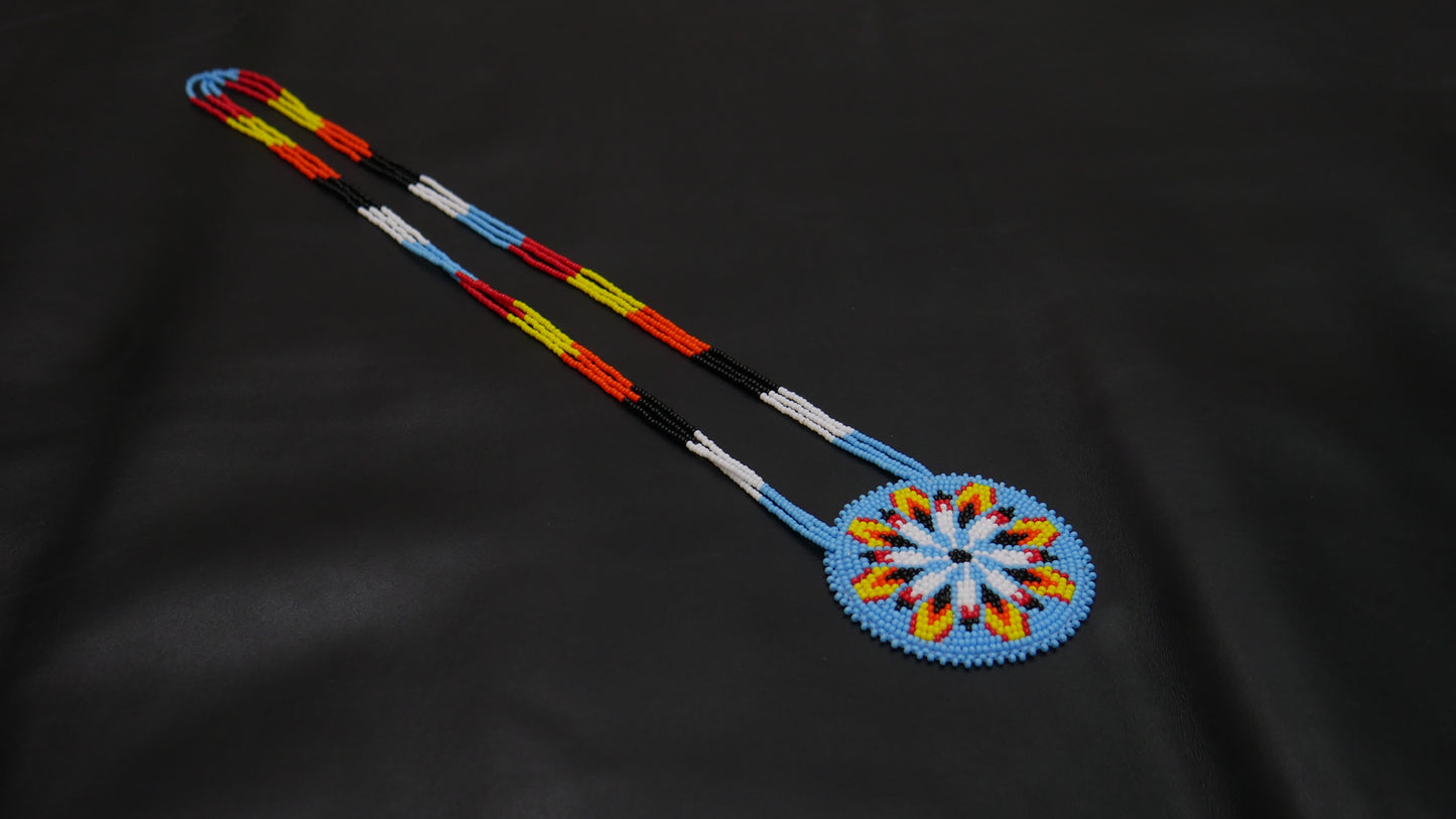Sky-Blue Native American Oklahoma Beaded Medallion Necklace ( Handmade )