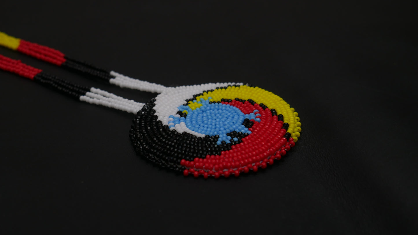 Multi Color Native American 4 Direction Turtle Beaded Medallion Necklace ( Handmade )