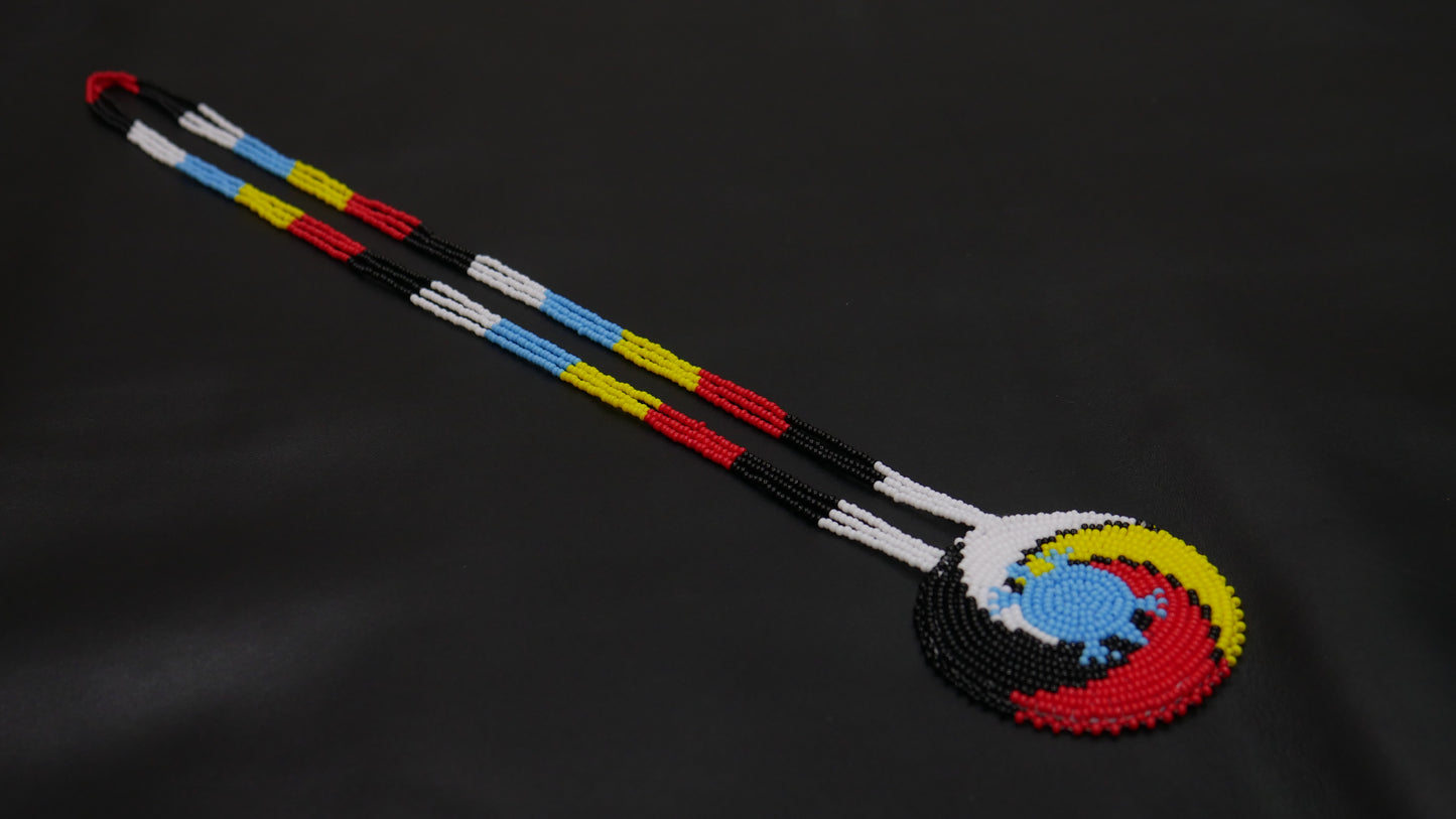 Multi Color Native American 4 Direction Turtle Beaded Medallion Necklace ( Handmade )
