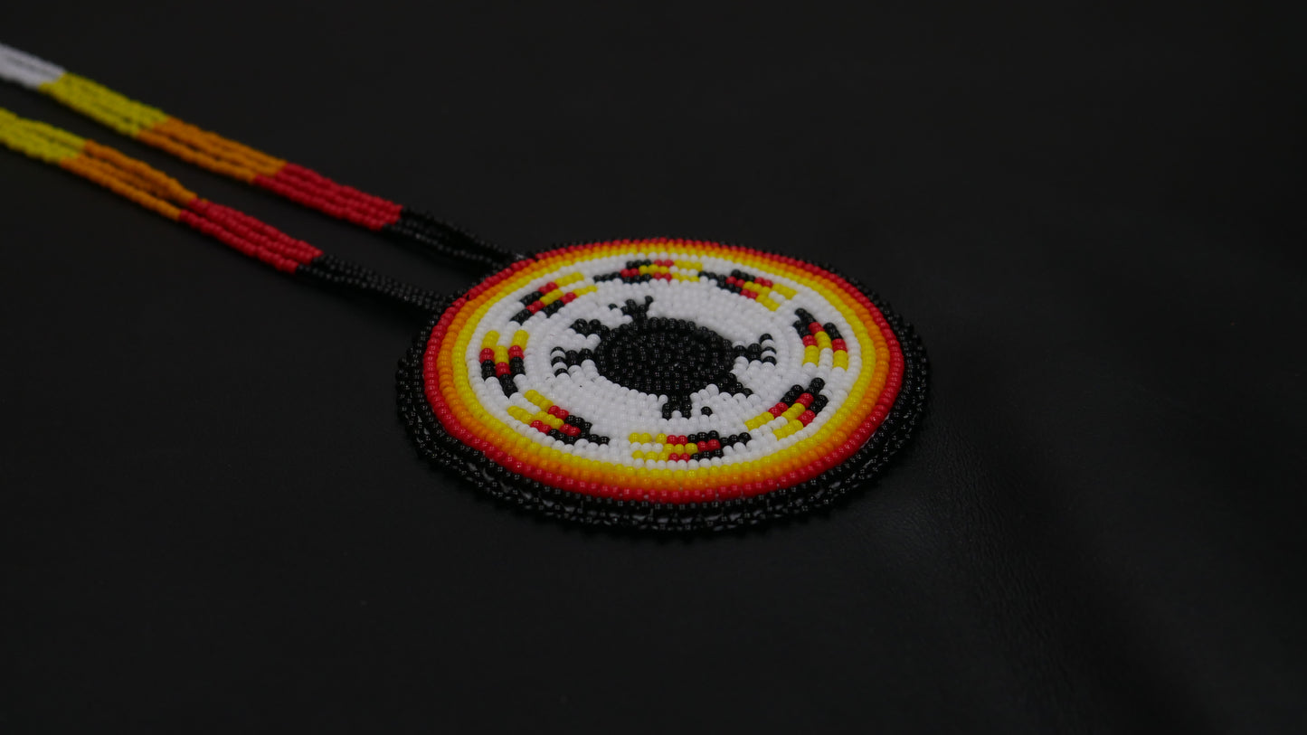 White & Black Native American Turtle Beaded Medallion Necklace ( Handmade )