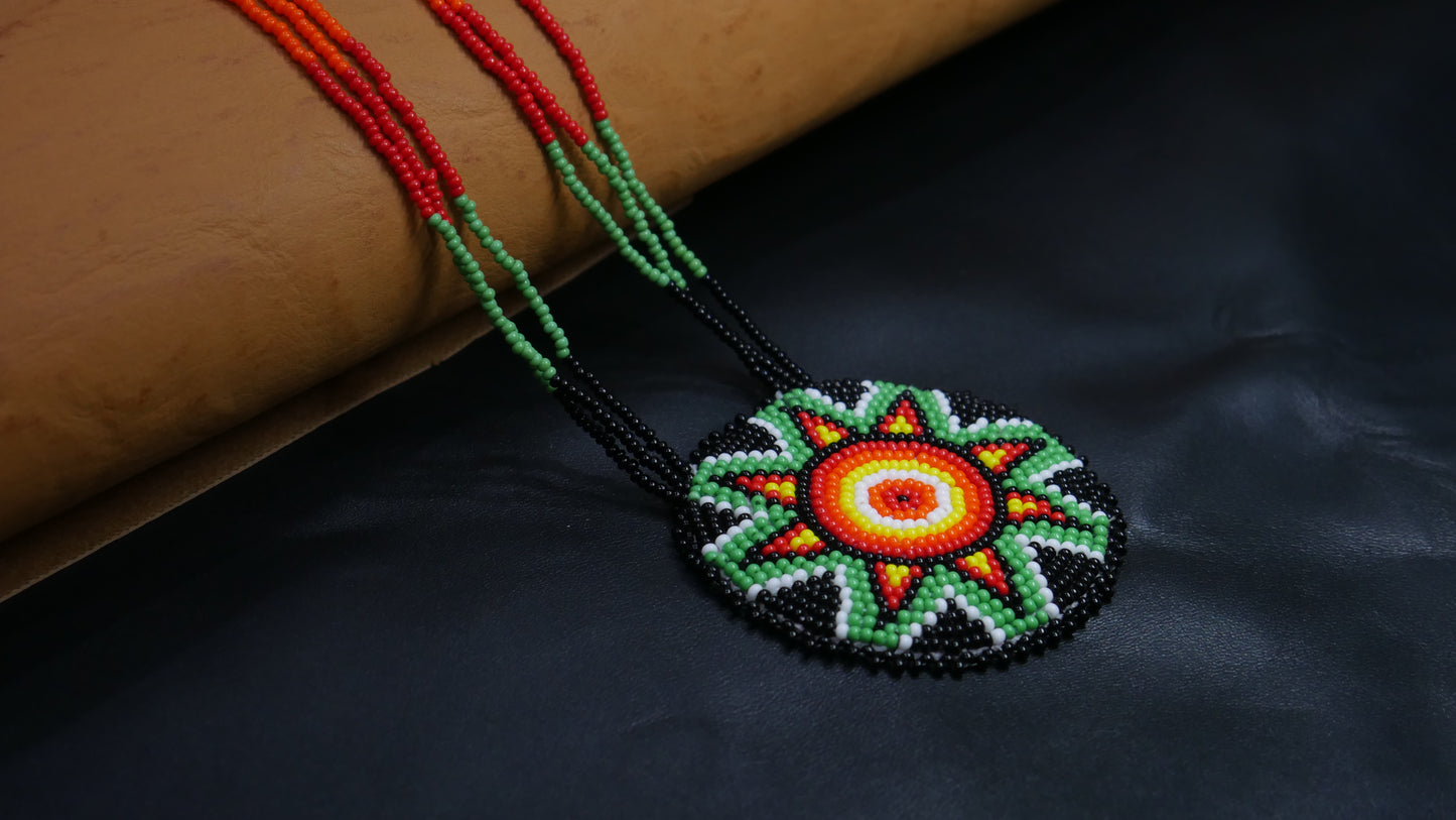 Black & Green Native American Star Beaded Medallion Necklace ( Handmade )