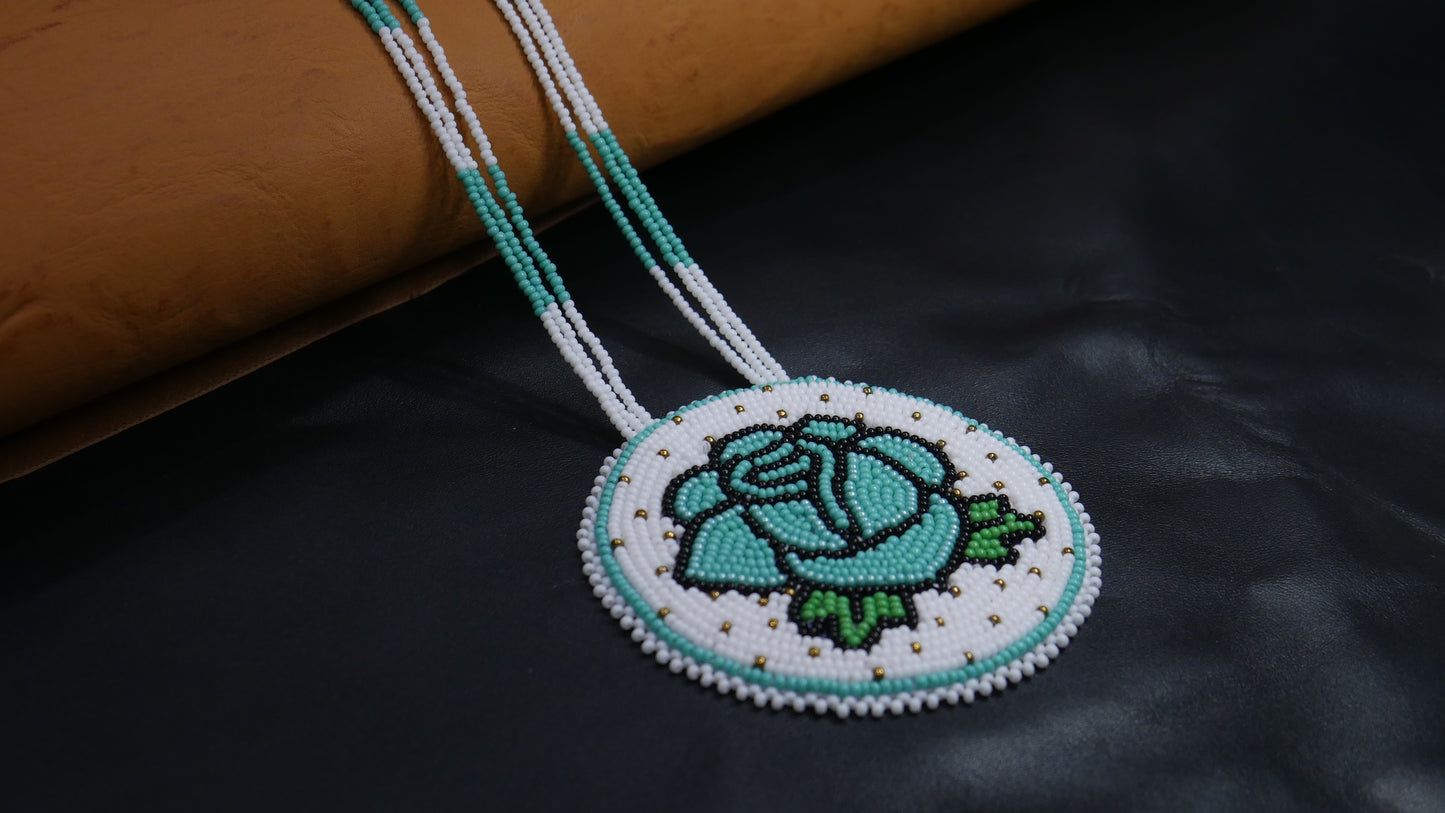 Turquoise Native American Rose Beaded Medallion Necklace ( Handmade )