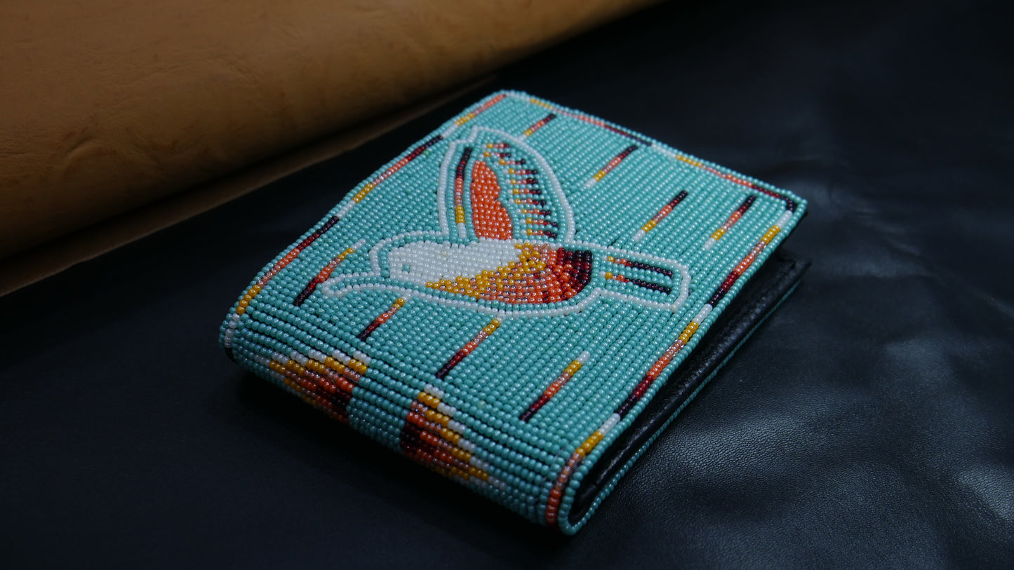 Turquoise Hummingbird Handmade beaded Leather Wallet seed bead Native American Beadwork| traditional gifts for men and women