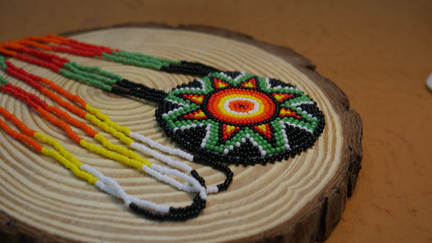 Black & Green Native American Star Beaded Medallion Necklace ( Handmade )
