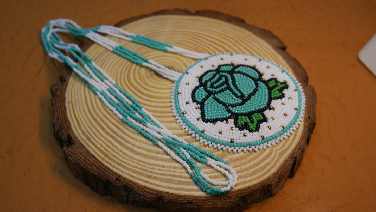Turquoise Native American Rose Beaded Medallion Necklace ( Handmade )