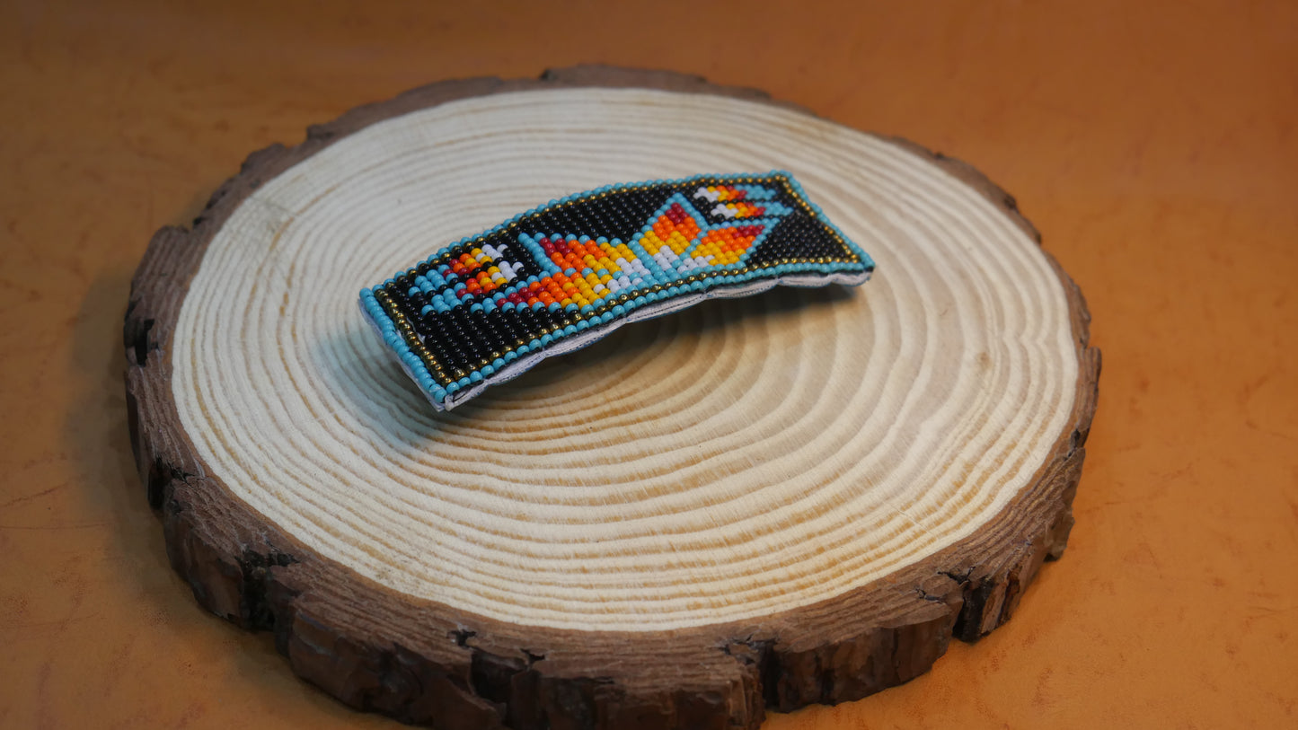 Black Flower Beaded Hair Clips Native American Handmade Beaded Hair Baw Beaded Barrette