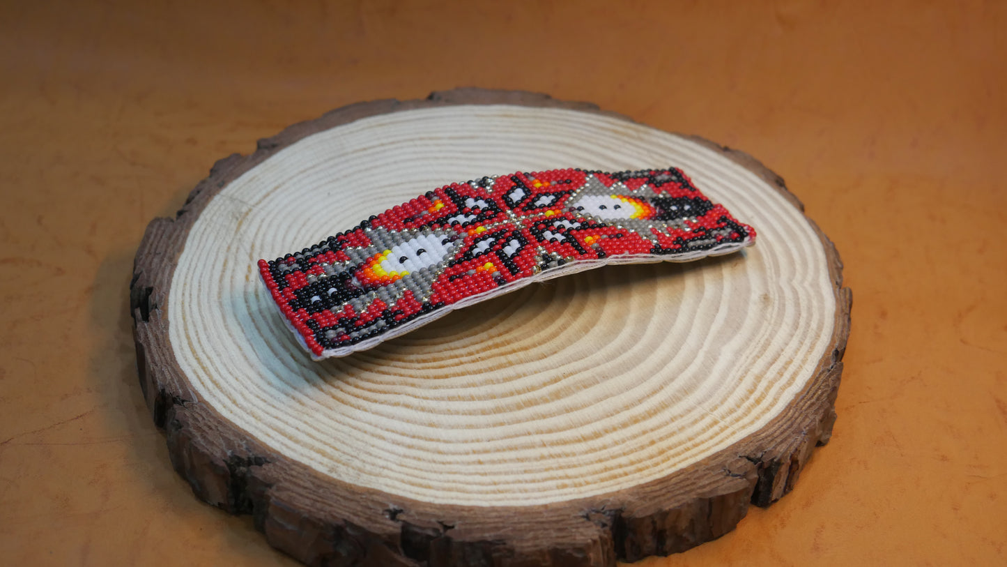 Red Star Feather Beaded Hair Clips Native American Handmade Beaded Hair Baw Beaded Barrette