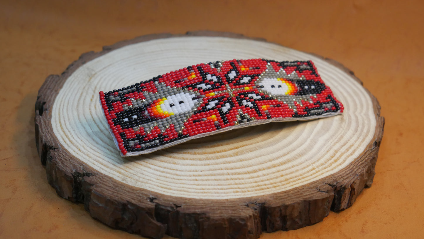 Red Star Feather Beaded Hair Clips Native American Handmade Beaded Hair Baw Beaded Barrette
