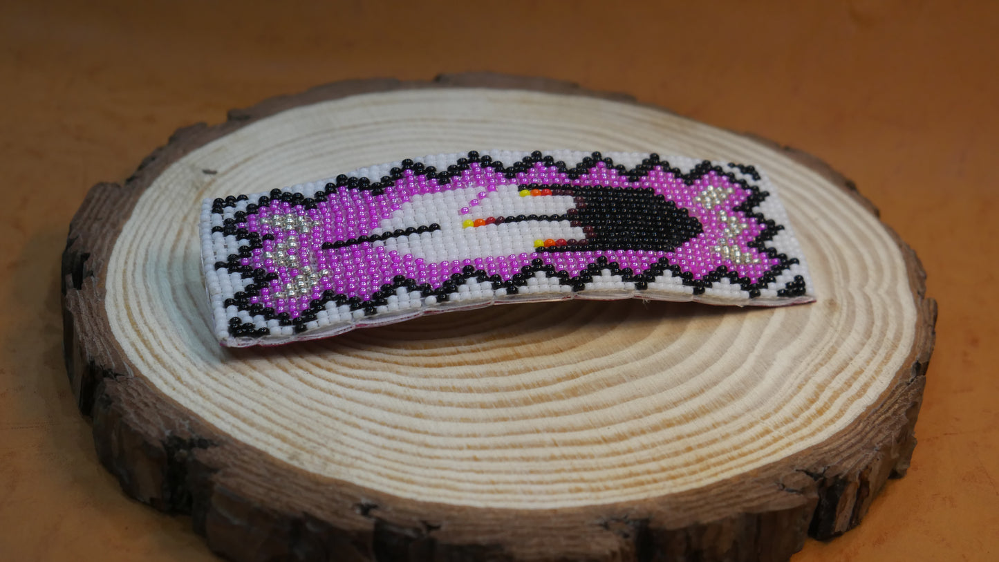 Pink Feather Beaded Hair Clips Native American Handmade Beaded Hair Baw Beaded Barrette