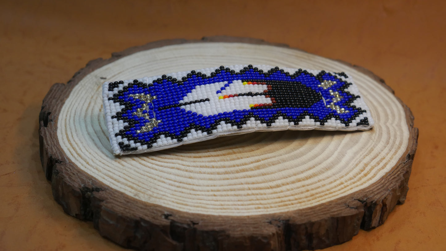 Blue Feather Beaded Hair Clips Native American Handmade Beaded Hair Baw Beaded Barrette