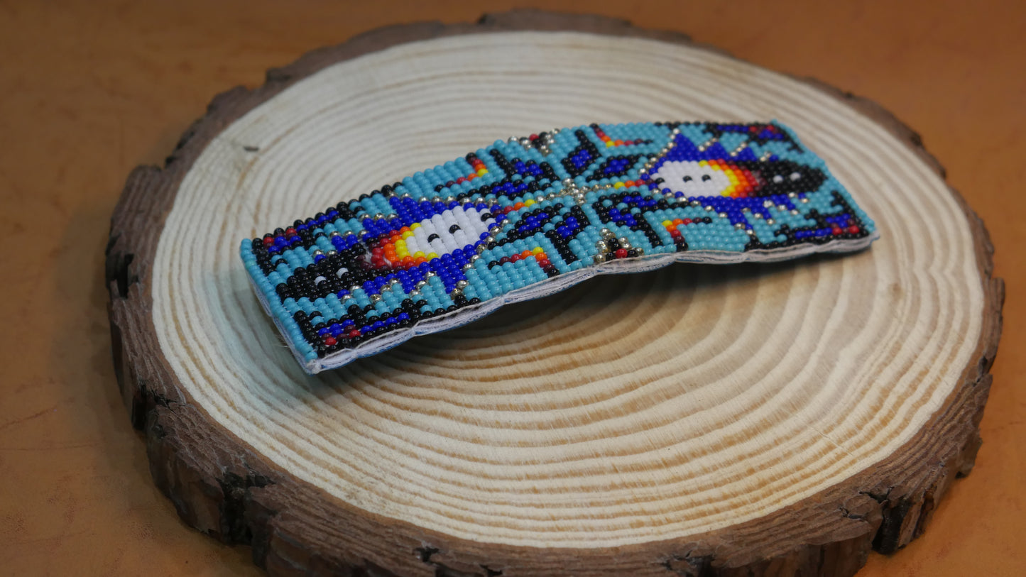 Sky-Blue Star Feather Beaded Hair Clips Native American Handmade Beaded Hair Baw Beaded Barrette