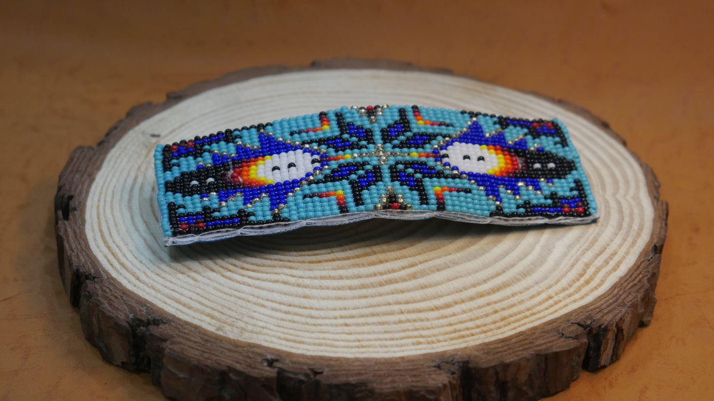 Sky-Blue Star Feather Beaded Hair Clips Native American Handmade Beaded Hair Baw Beaded Barrette
