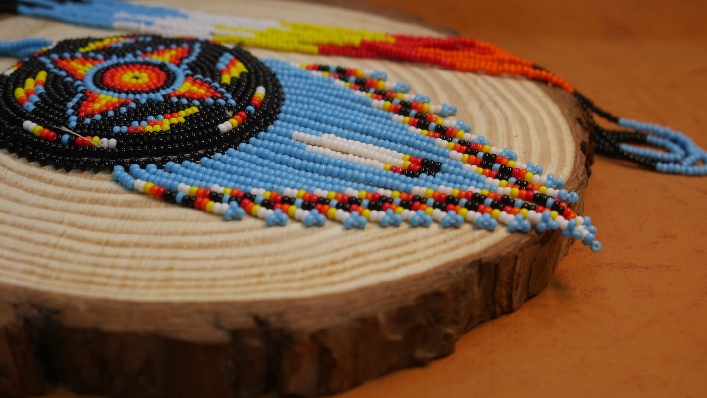 Black Native American Star Beaded Medallion Necklace ( Handmade )