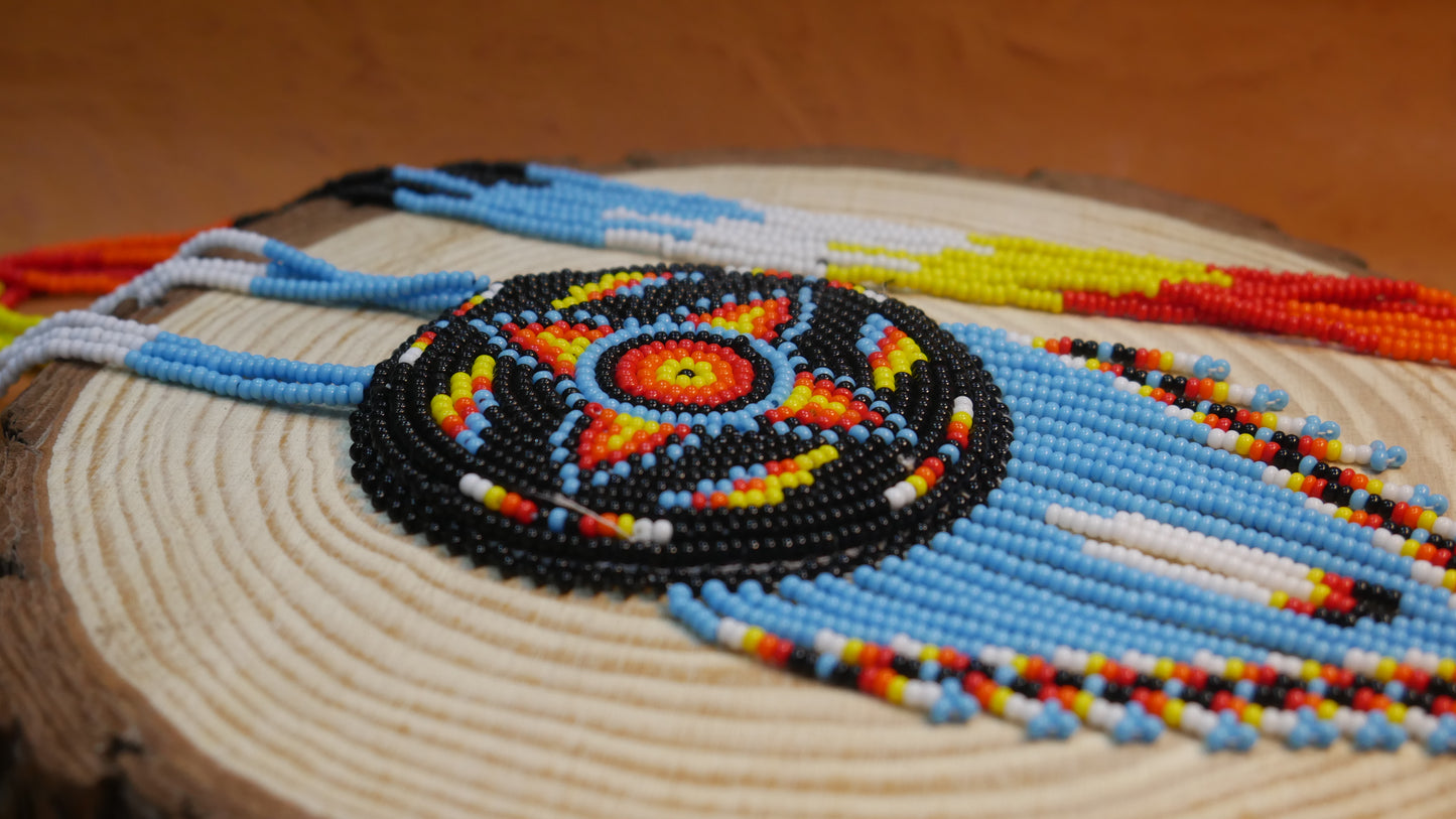 Black Native American Star Beaded Medallion Necklace ( Handmade )