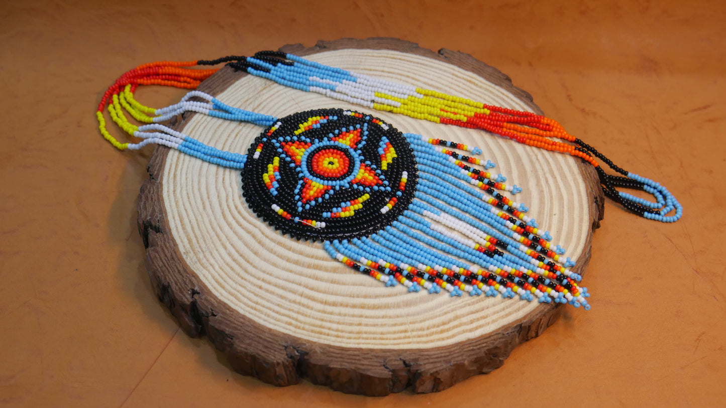 Black Native American Star Beaded Medallion Necklace ( Handmade )