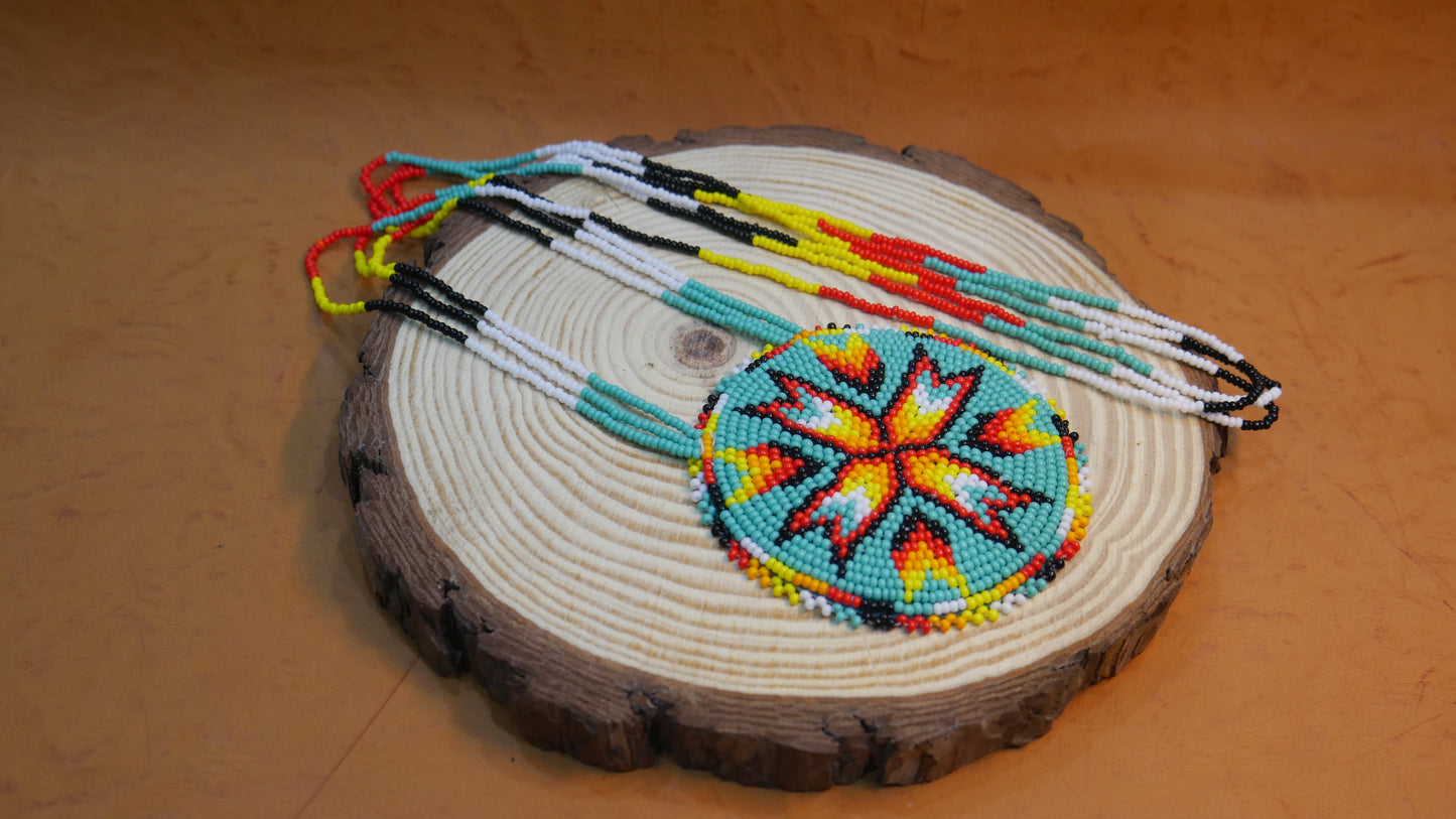 Turquoise Native American Arrow Beaded Medallion Necklace ( Handmade )