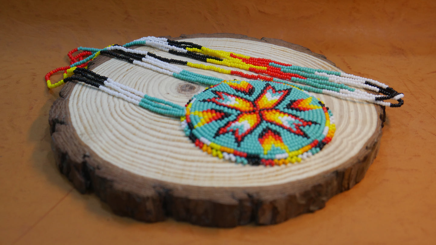 Turquoise Native American Arrow Beaded Medallion Necklace ( Handmade )