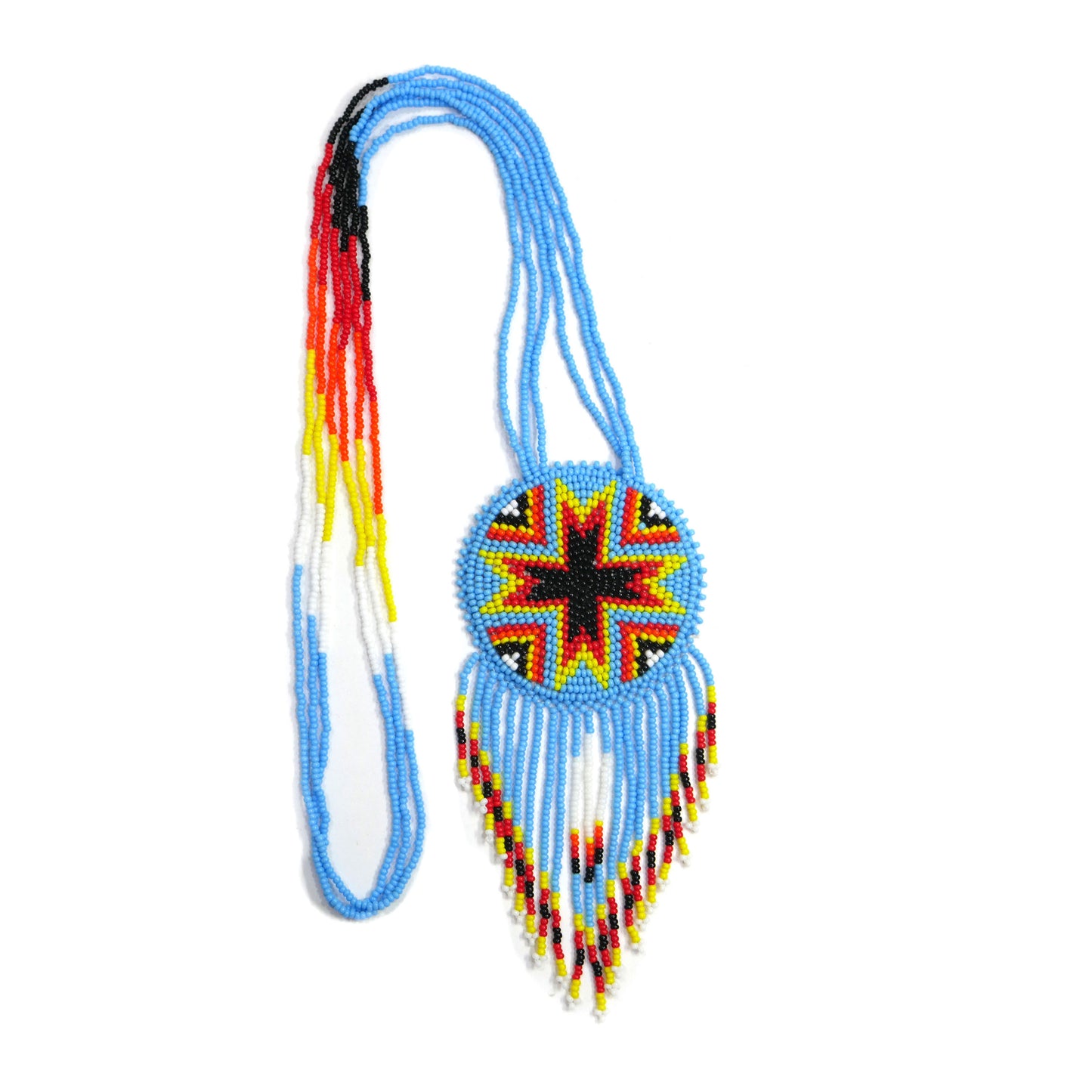 Sky-Blue Native American Arrow Beaded Medallion Necklace ( Handmade )