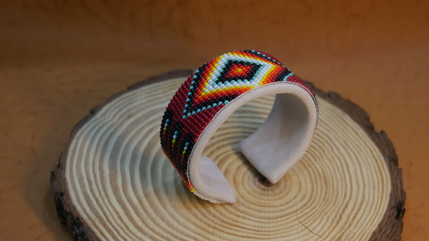 Brownish Red Bracelet native American seed beads Adjustable cuff bracelet (Handmade)