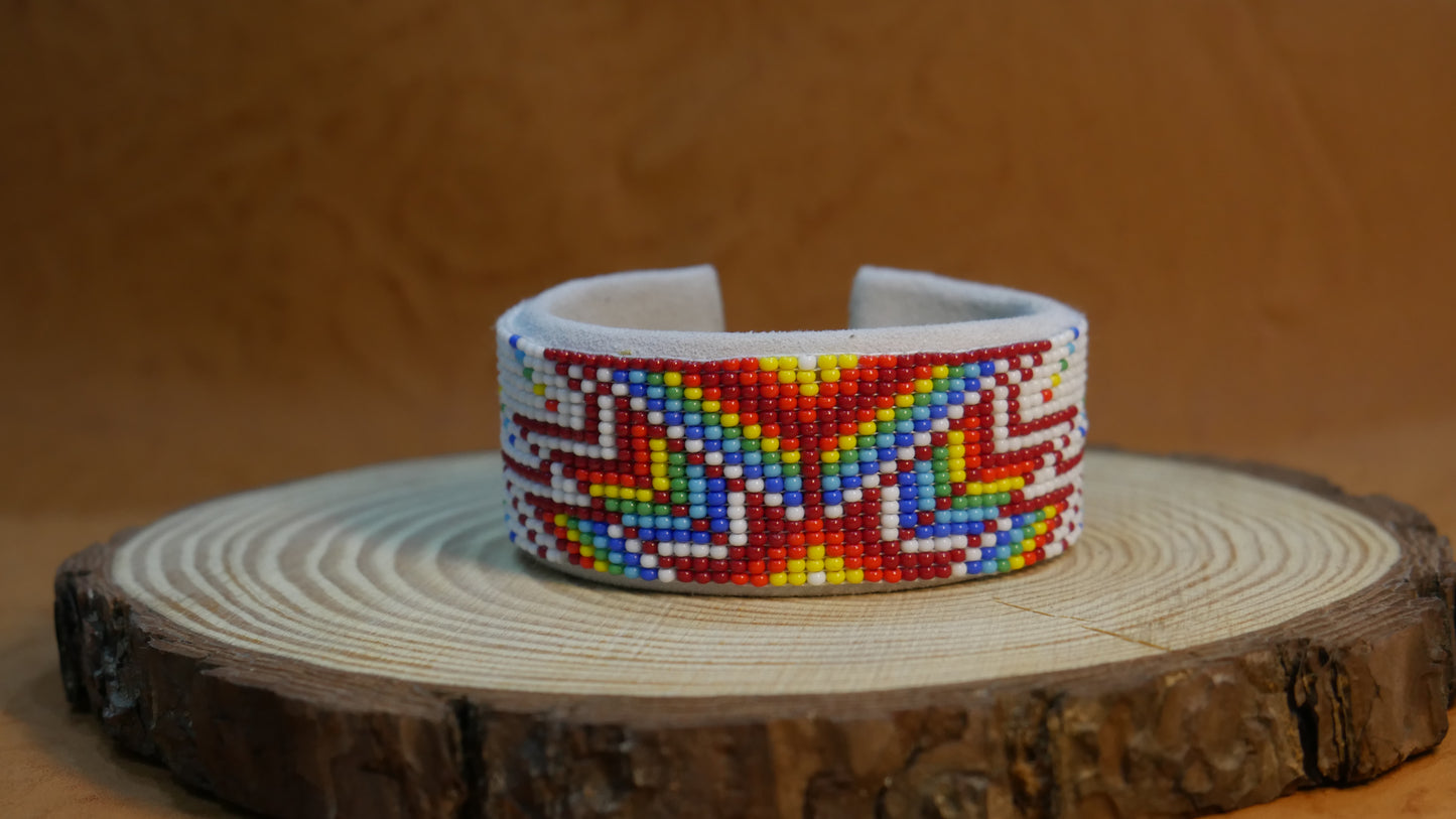 White Southwestern Bracelet native American seed beads Adjustable cuff bracelet (Handmade)