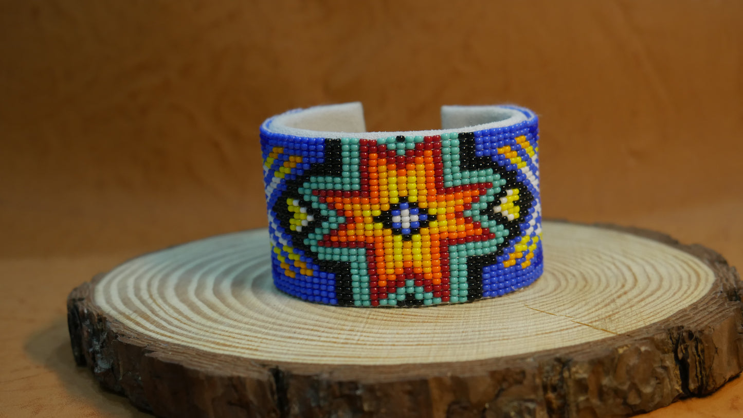 Blue Star Bracelet native American seed beads Adjustable cuff bracelet (Handmade)