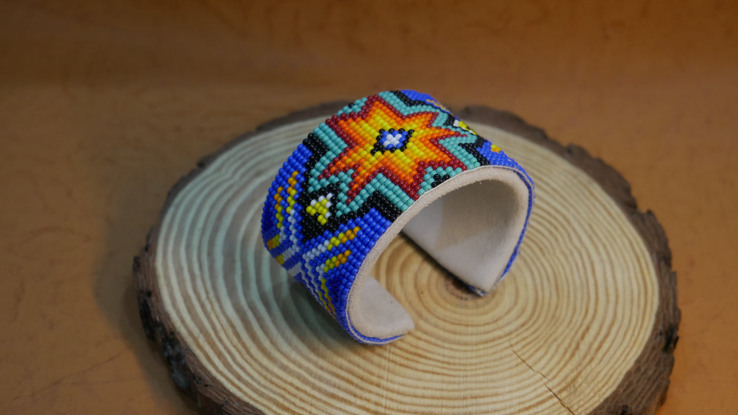 Blue Star Bracelet native American seed beads Adjustable cuff bracelet (Handmade)