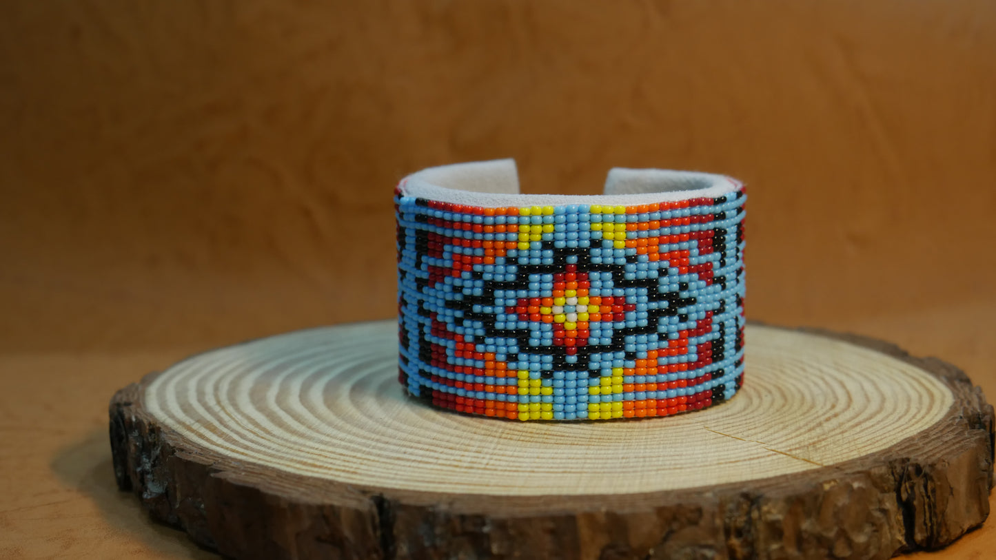 sky-Blue Bracelet native American seed beads Adjustable cuff bracelet (Handmade)